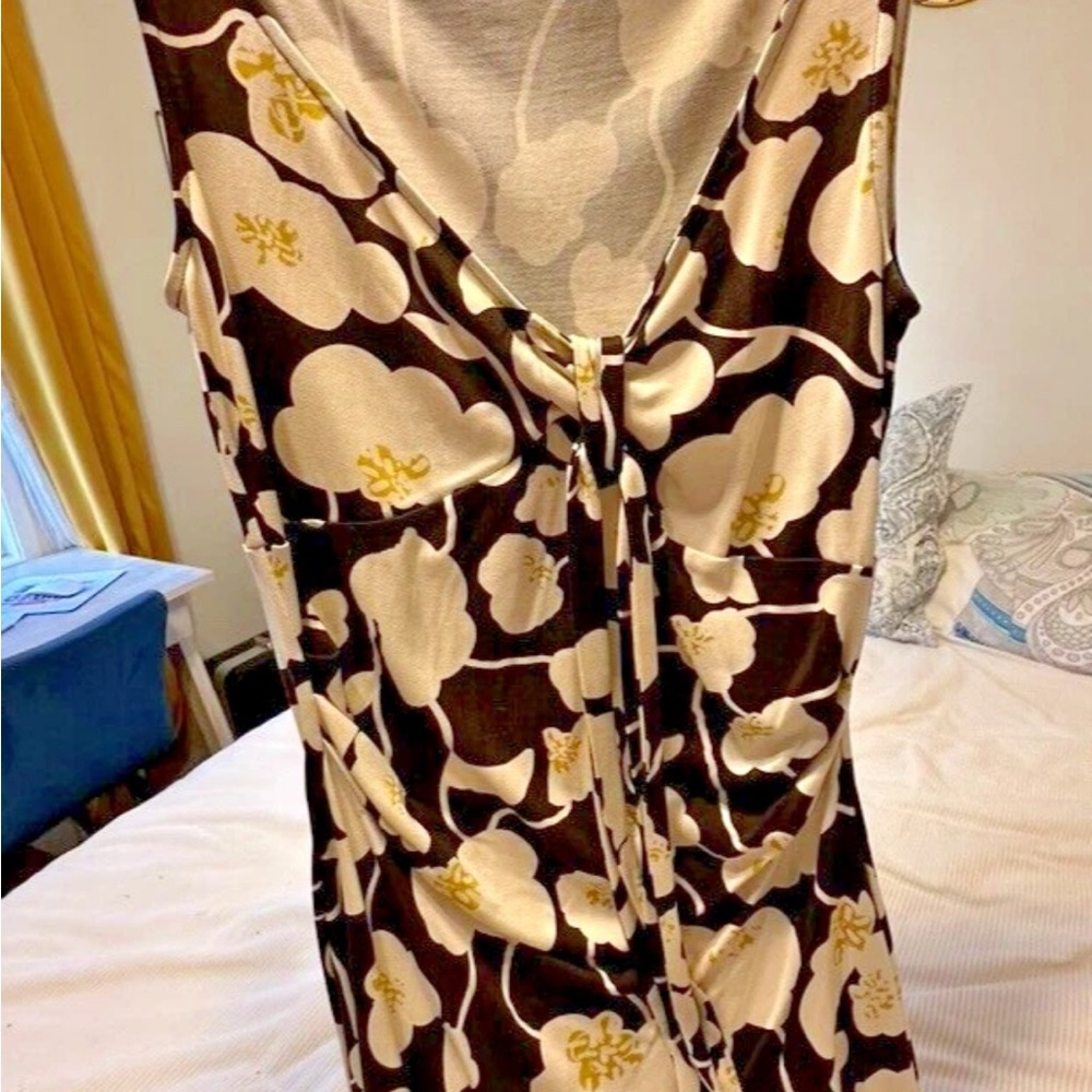 Diane Von Furstenberg Sleeveless Tie Front Midi Dress in Brown and Cream